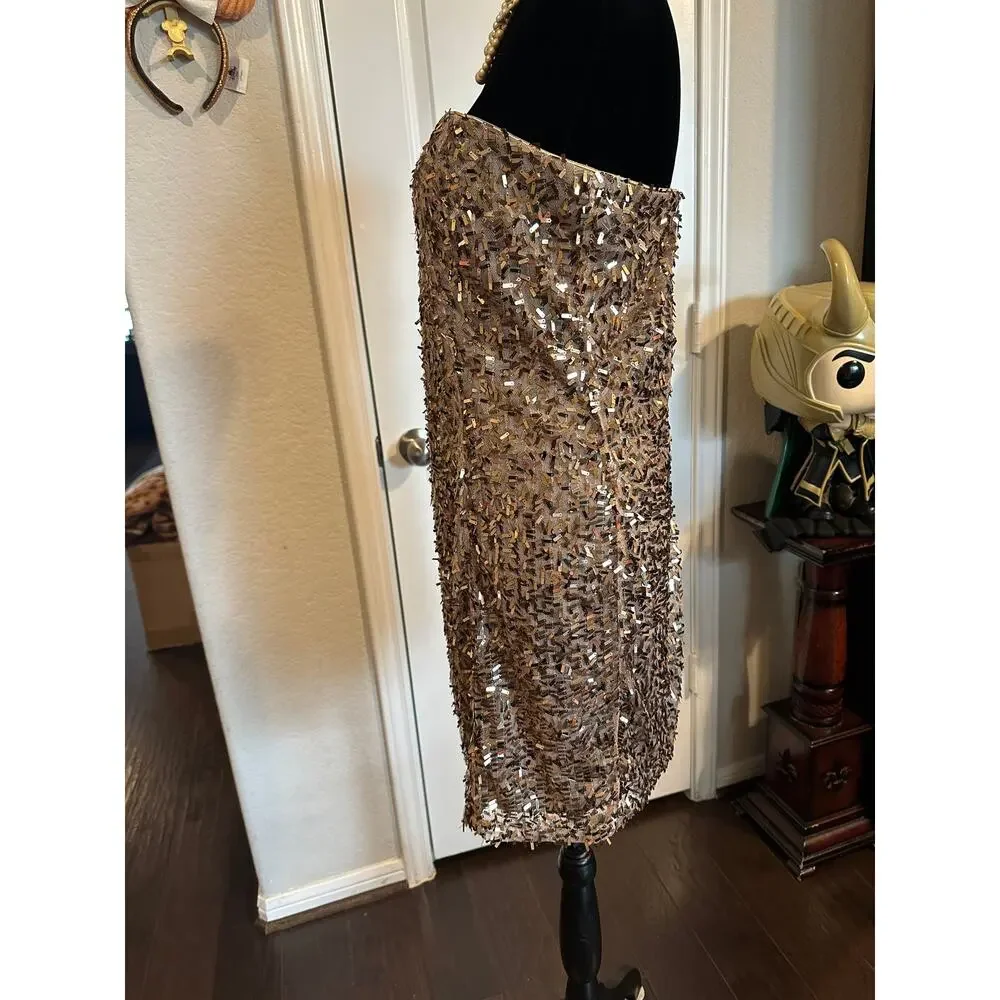 Wet Seal Gold Sequin Glam Metallic Y2K Strapless Bodycon Party Mini Dress - Picture 7 of 11